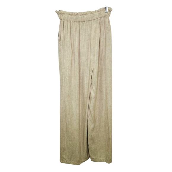 Thread + Supply Beige Linen Blend Wide Leg High Rise Paperbag Waist Pants Small - Picture 5 of 8